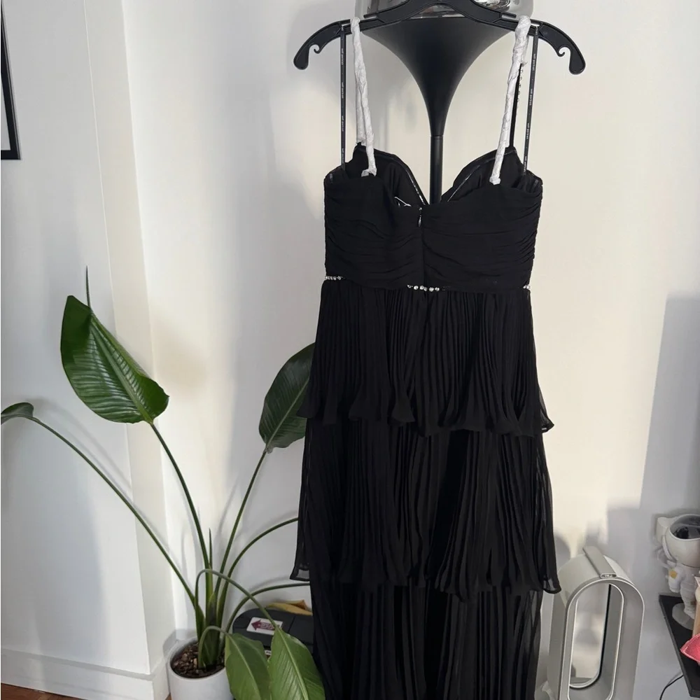 Self Portrait Black Chiffon Tiered Dress with Rhinestones - Picture 5 of 7